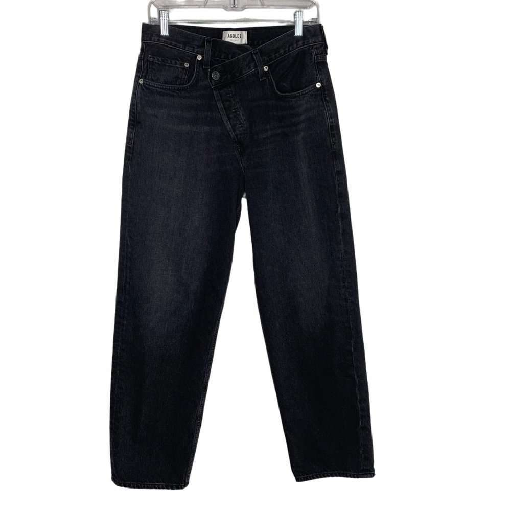 Agolde Criss Cross Jeans Size 28 Black High Rise Buttonfly Straight Leg